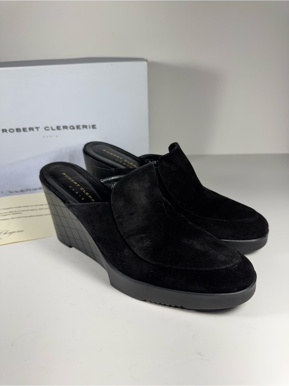 Robert Clergerie Black Leather Suede NEW Platform Mule Clogs Slides Women’s 9